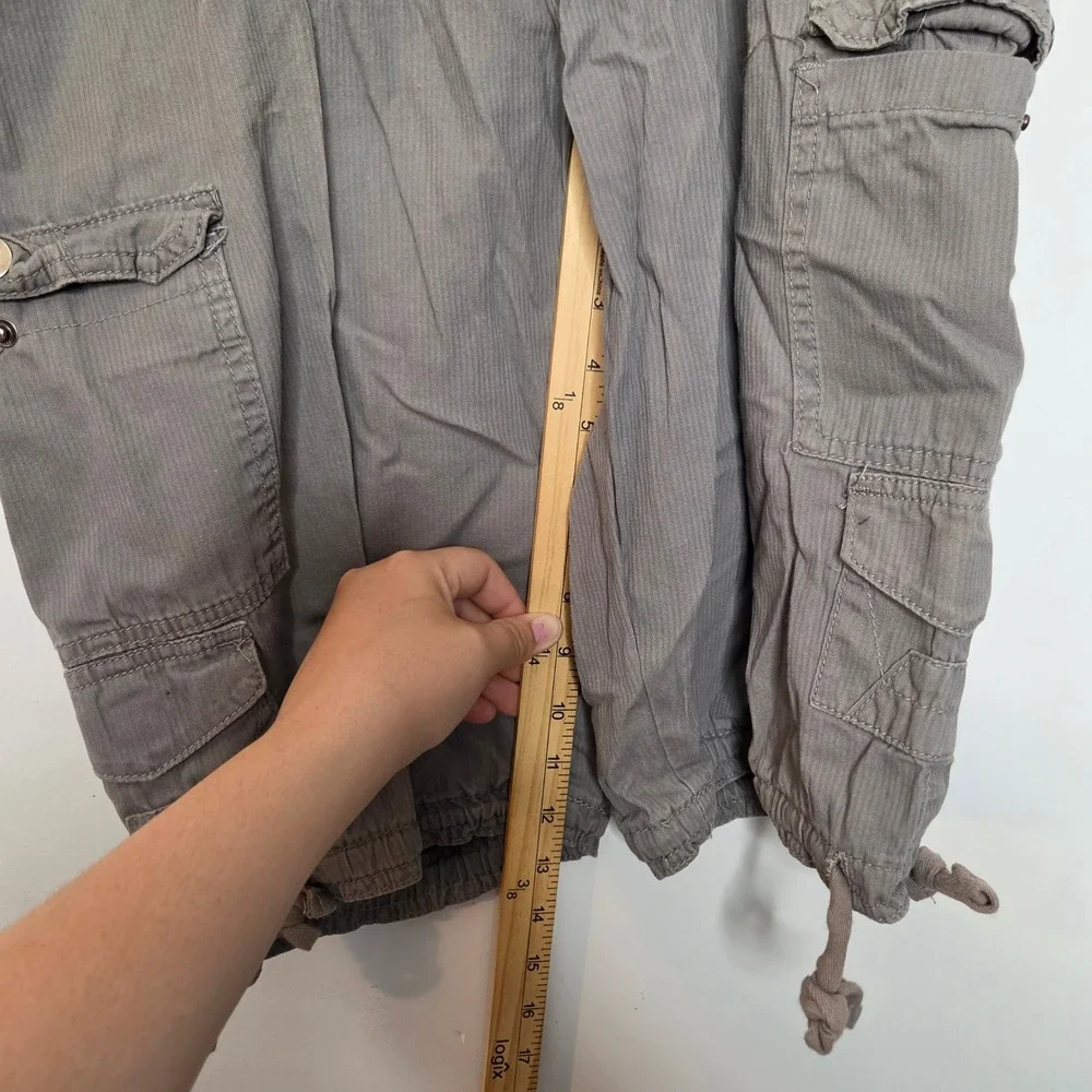 Carbon Mens Grey Cotton Cargo Shorts Size 32 Utility Multi Pocket Drawstring Hem